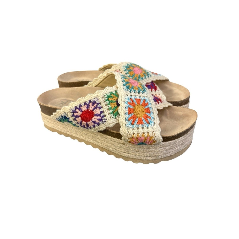 Dirty Laundry Sandals Womens Sz 8 Platform Crochet Espadrille Boho Slip On Shoes